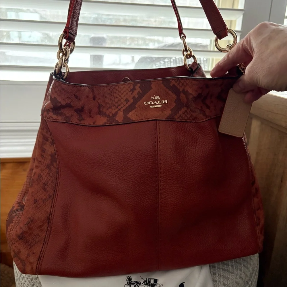 Coach Terracotta Red Leather & Python Shoulder Bag - Picture 2 of 11